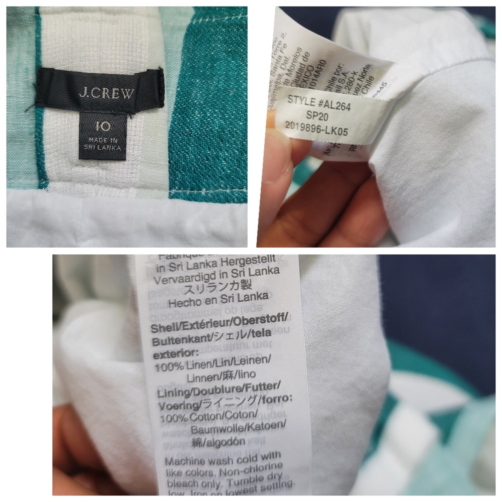J.CREW Paper Bag Linen Pant In Cabana Stripe Women's Size10 Turquoise Jade White - Picture 16 of 16